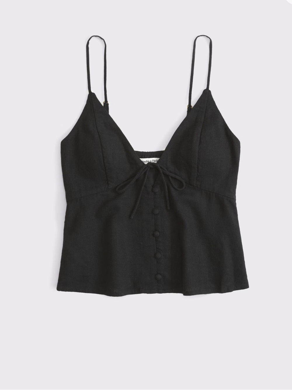 Abercrombie & Fitch Bella Bra-Free Black Linen Blend Cami Top